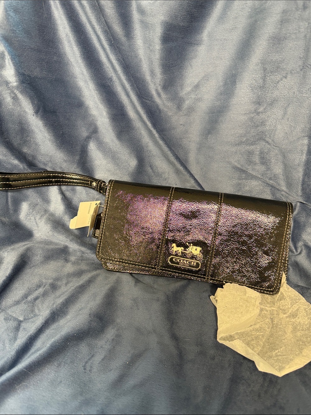 Coach Iridescent Black Patent Leather Wristlet